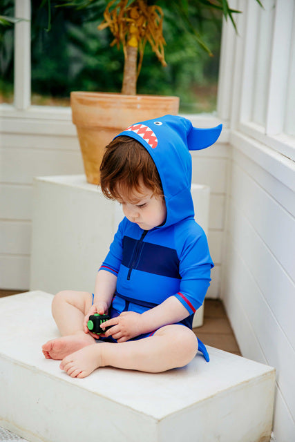 Baby Shark Blue Hoodie Baby 3/4 Sleeve Swimsuit