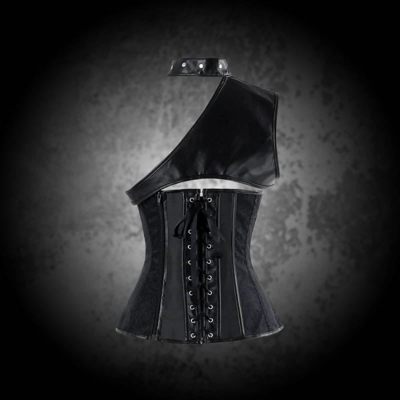 Victoria Black Leather Longline Corset