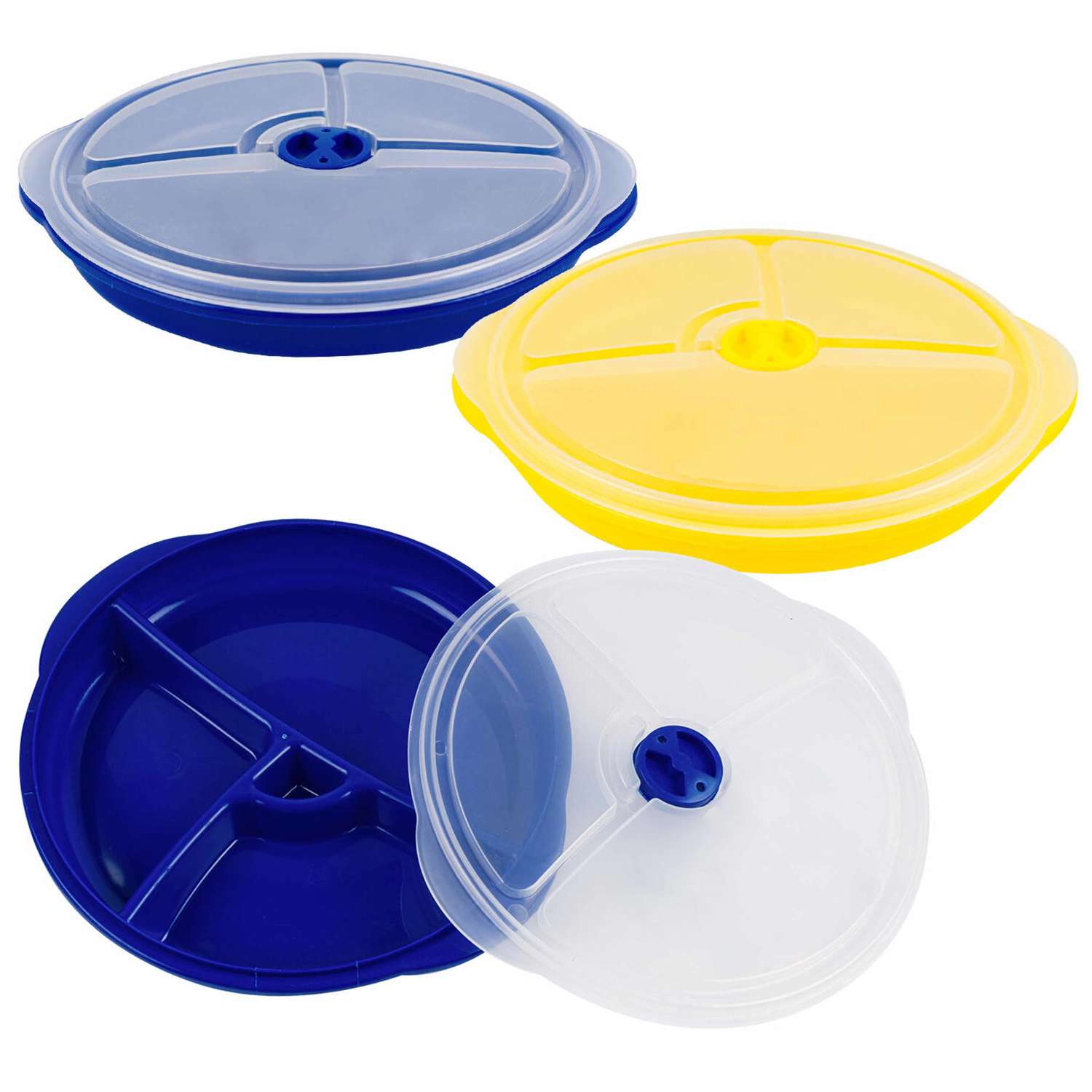 4-Pack 3-Section Food Storage Plate for Healthy Portion Control Meal Prep