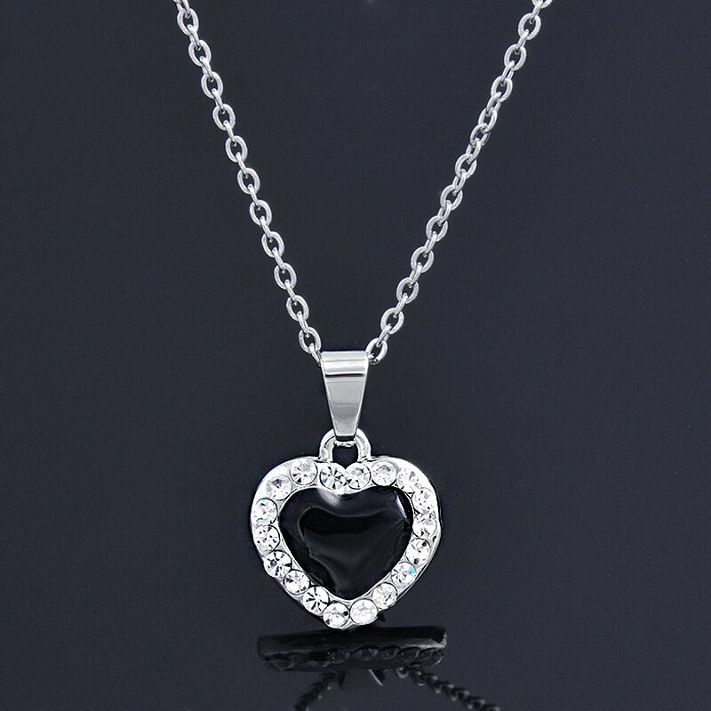 KIOOZOL Classic Solid Rhinestone Pendant Red Black Heart Shaped Choker Necklace For Women