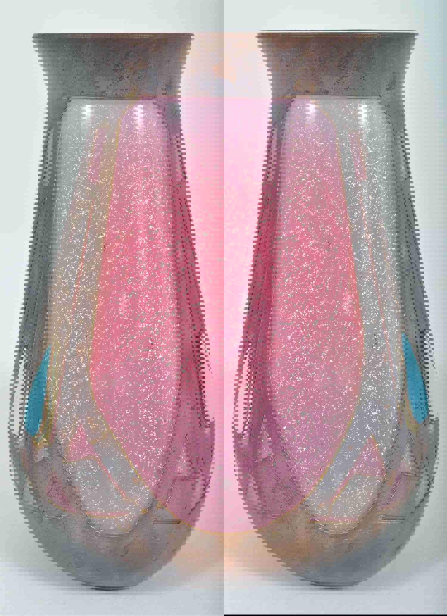 Antique Arts & Crafts Glass Vase with Metal Mounts by Frederic Carder, Circa 1905