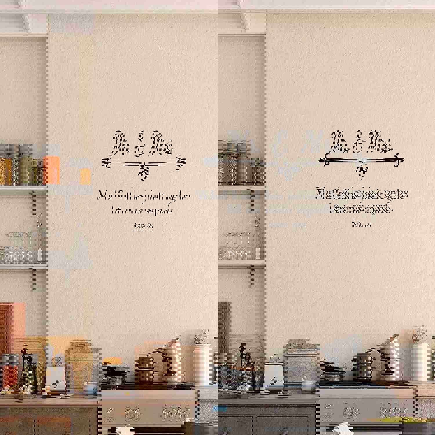 Religious Quotes Vinyl Wall Sticker - Mr and Mrs Mark 10:9 Bible Verse Decal