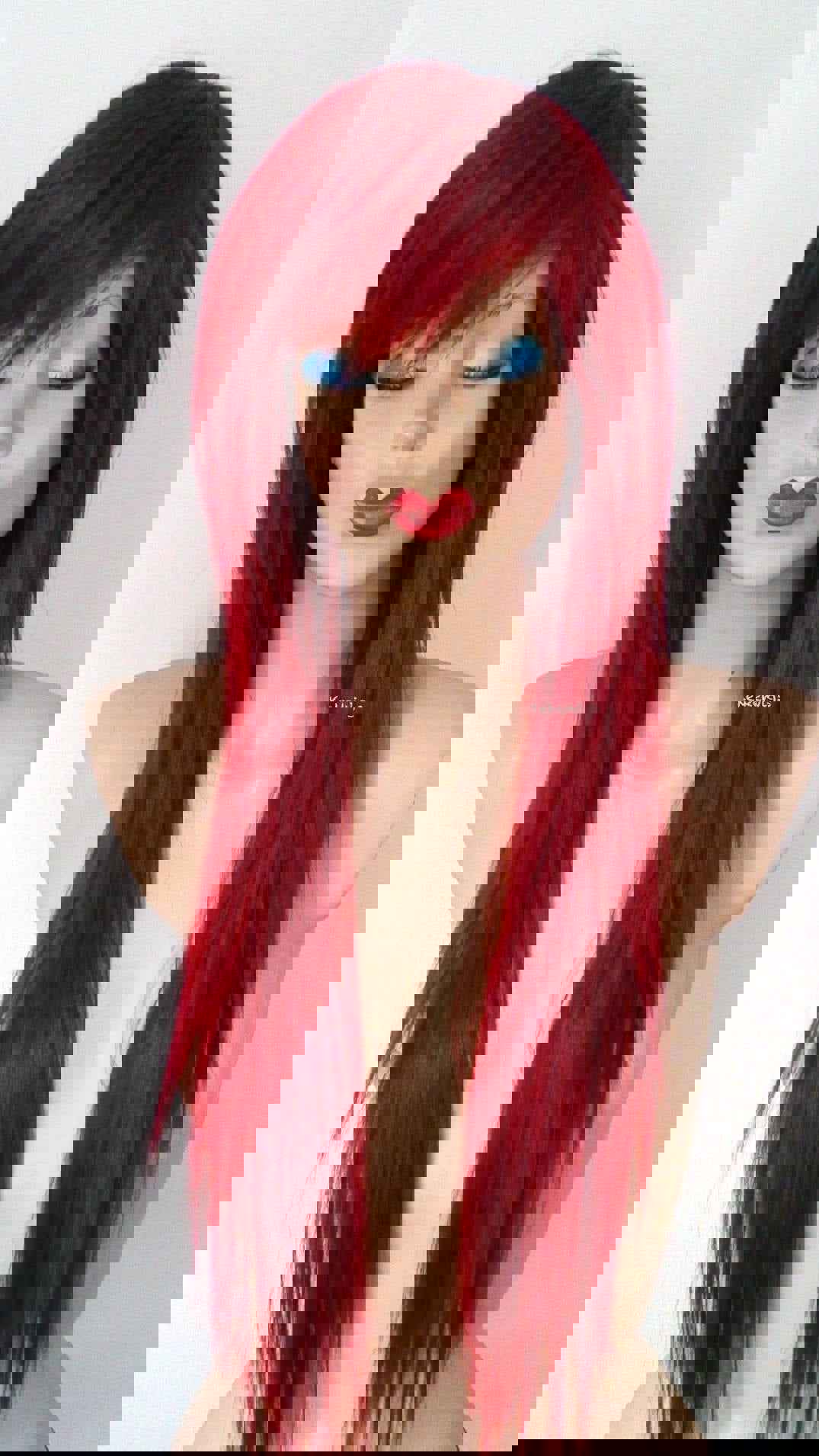 28 Wine Red Straight Layered Hair with Bangs Wig - Scene Wig