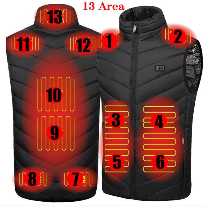 USB Heated Vest for Men and Women - Thermal Winter Jacket with 17/11 Heating Points (Black, S-6XL)