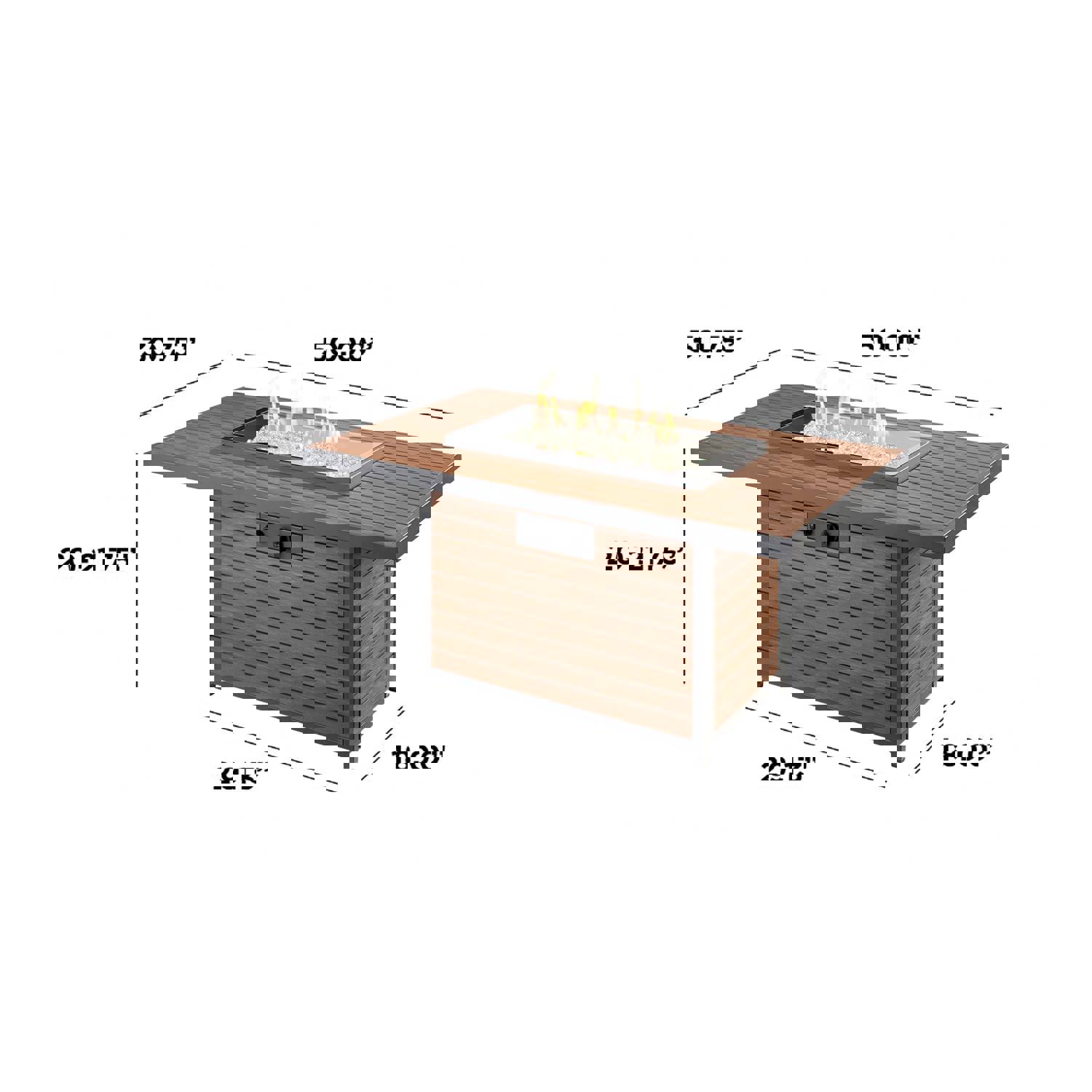 Kenwood Rectangular Chat Height Gas Fire Pit Table