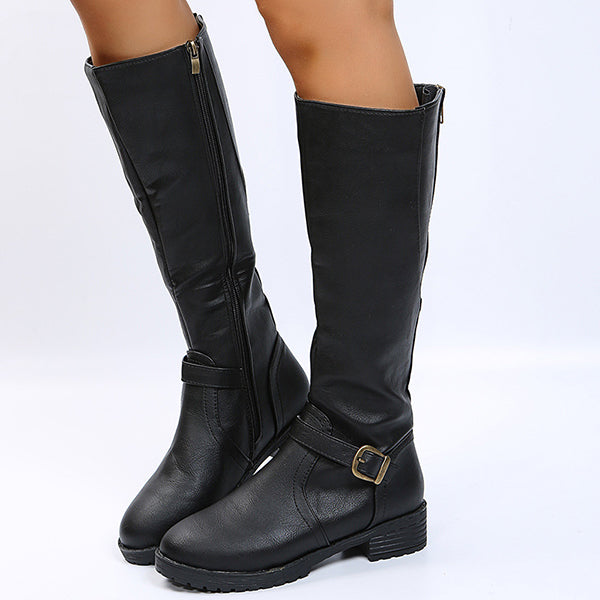 Corashoes Round Toe PU Back Zipper Tall Boots - Fashion & Casual Low Heel Boots