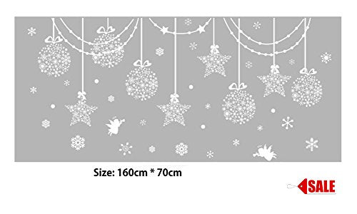 Christmas Hanging Decorations - Shinning Stars, Snowflakes, and White Angels Wall Decals