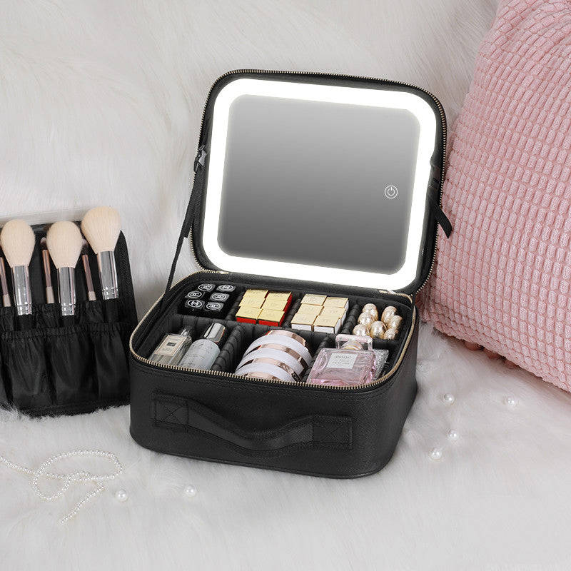 Smart LED Cosmetic Case With Mirror - Large Capacity Fashion Portable Makeup Bag