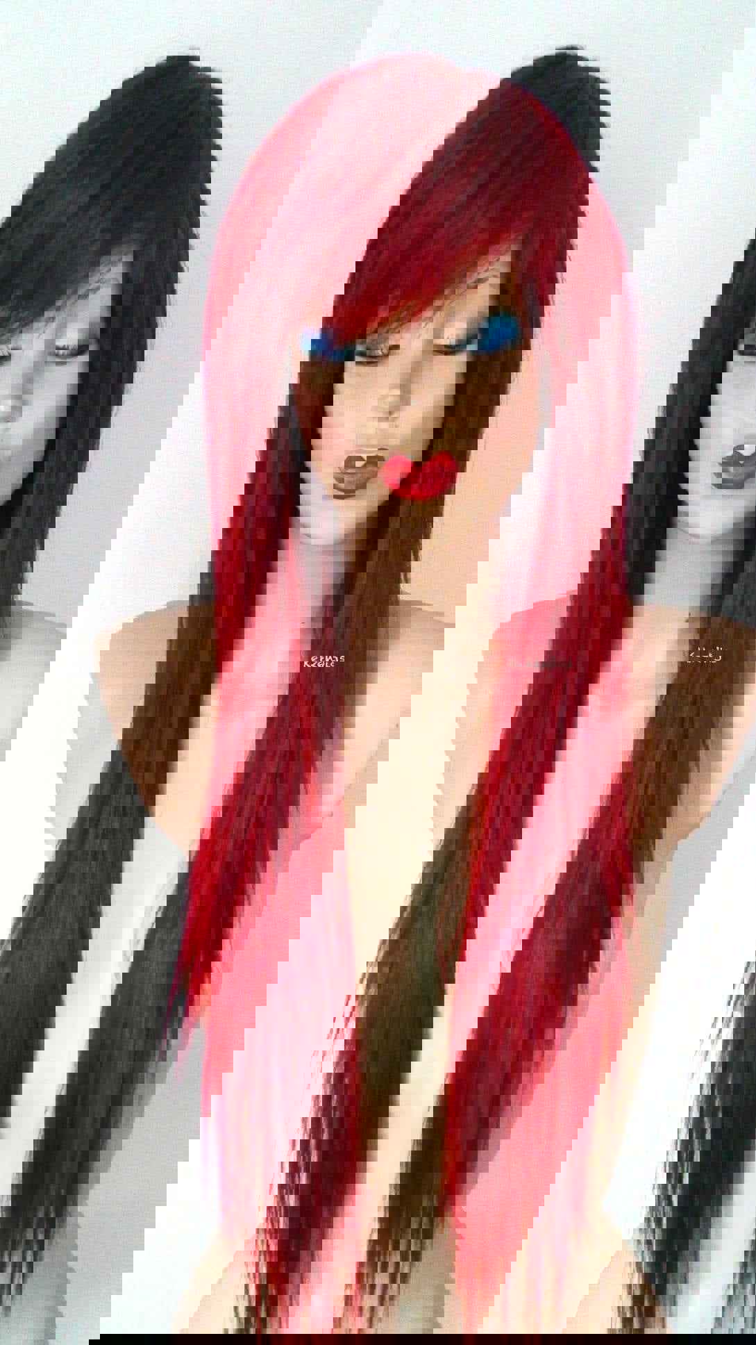 28 Wine Red Straight Layered Hair with Bangs Wig - Scene Wig