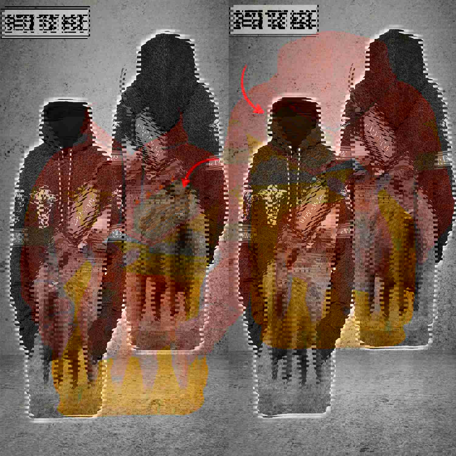 Joycorners Farm Custom Name Red Angus Red Wine Leather Pattern 3D Printed Hoodie