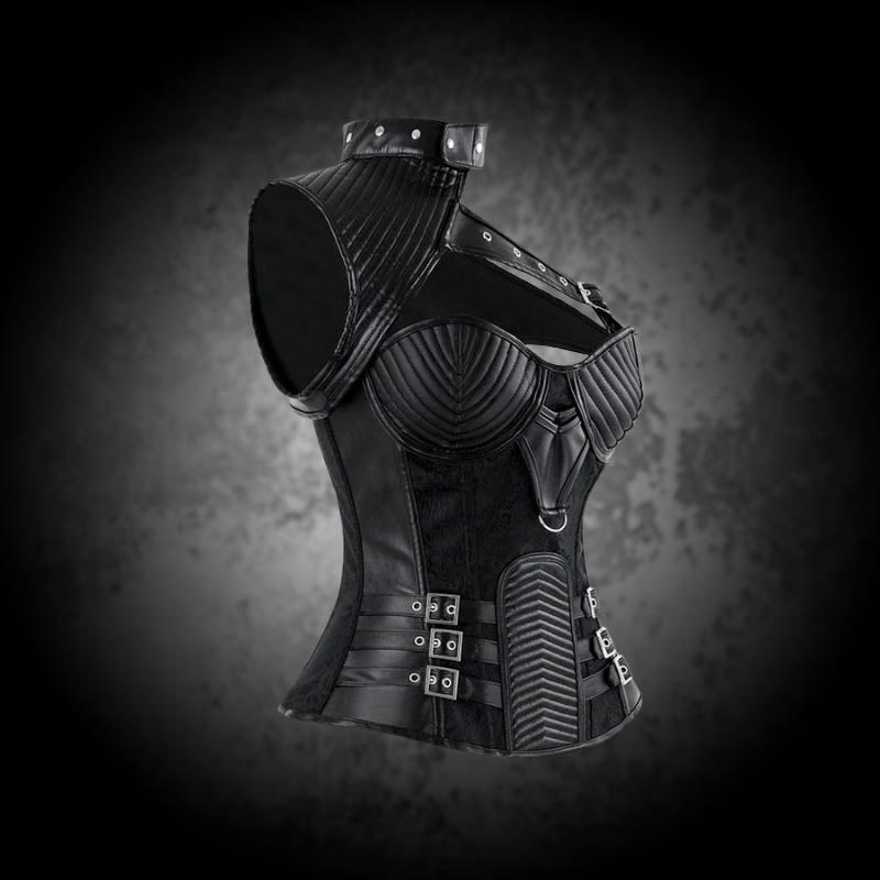 Victoria Black Leather Longline Corset