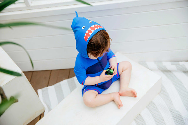 Baby Shark Blue Hoodie Baby 3/4 Sleeve Swimsuit