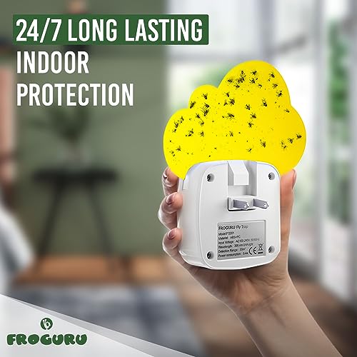 FROGURU Plug in Fly Trap Indoor with 14 Sticky Refills (2-Pack) - Odorless Fly Killer with Blue LED Light