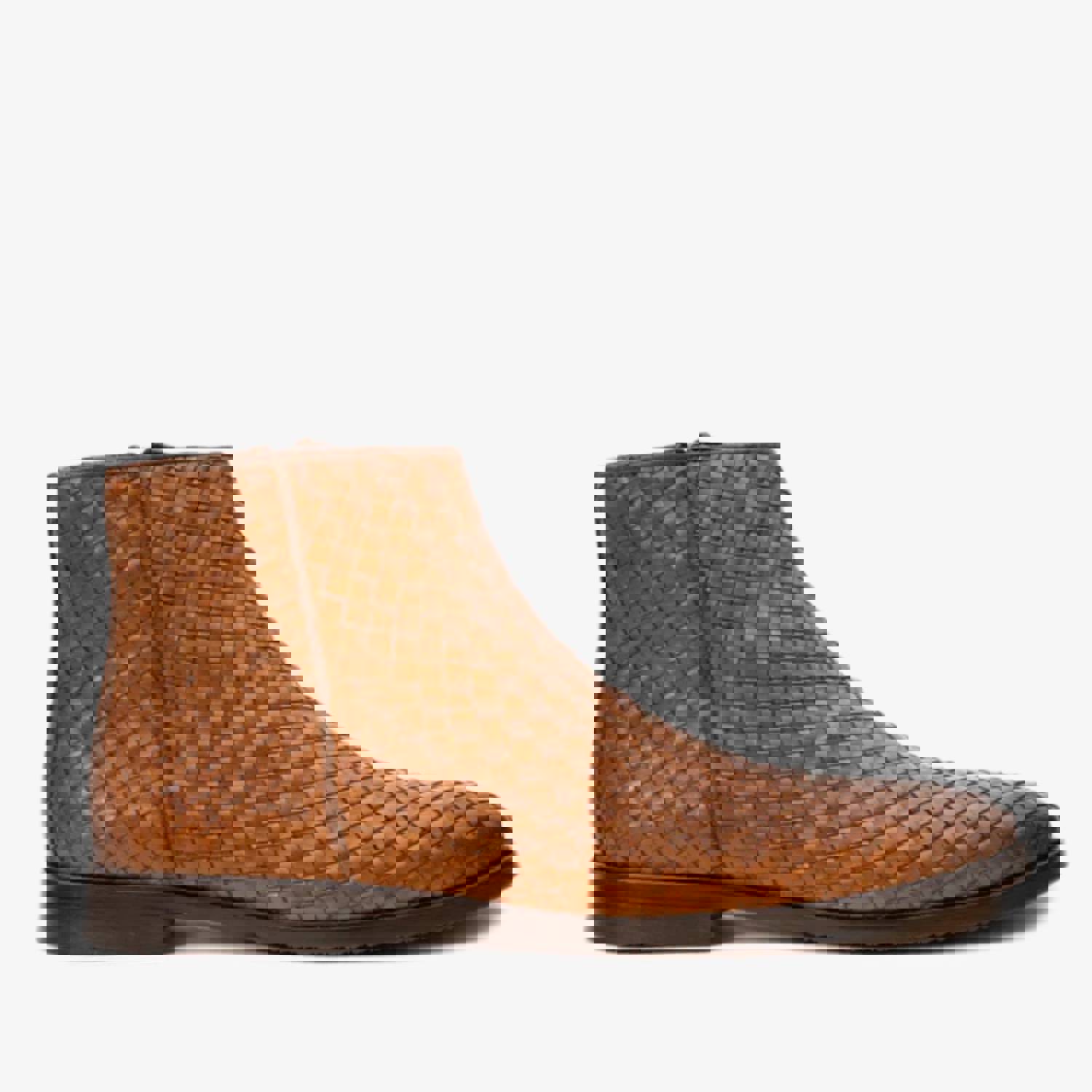 Wellington Tan Handwoven Leather Men Boot with Zipper