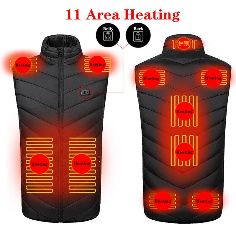 USB Heated Vest for Men and Women - Thermal Winter Jacket with 17/11 Heating Points (Black, S-6XL)