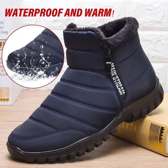 Men's Waterproof Warm Cotton Zipper Snow Ankle Boots (Size 39-47)
