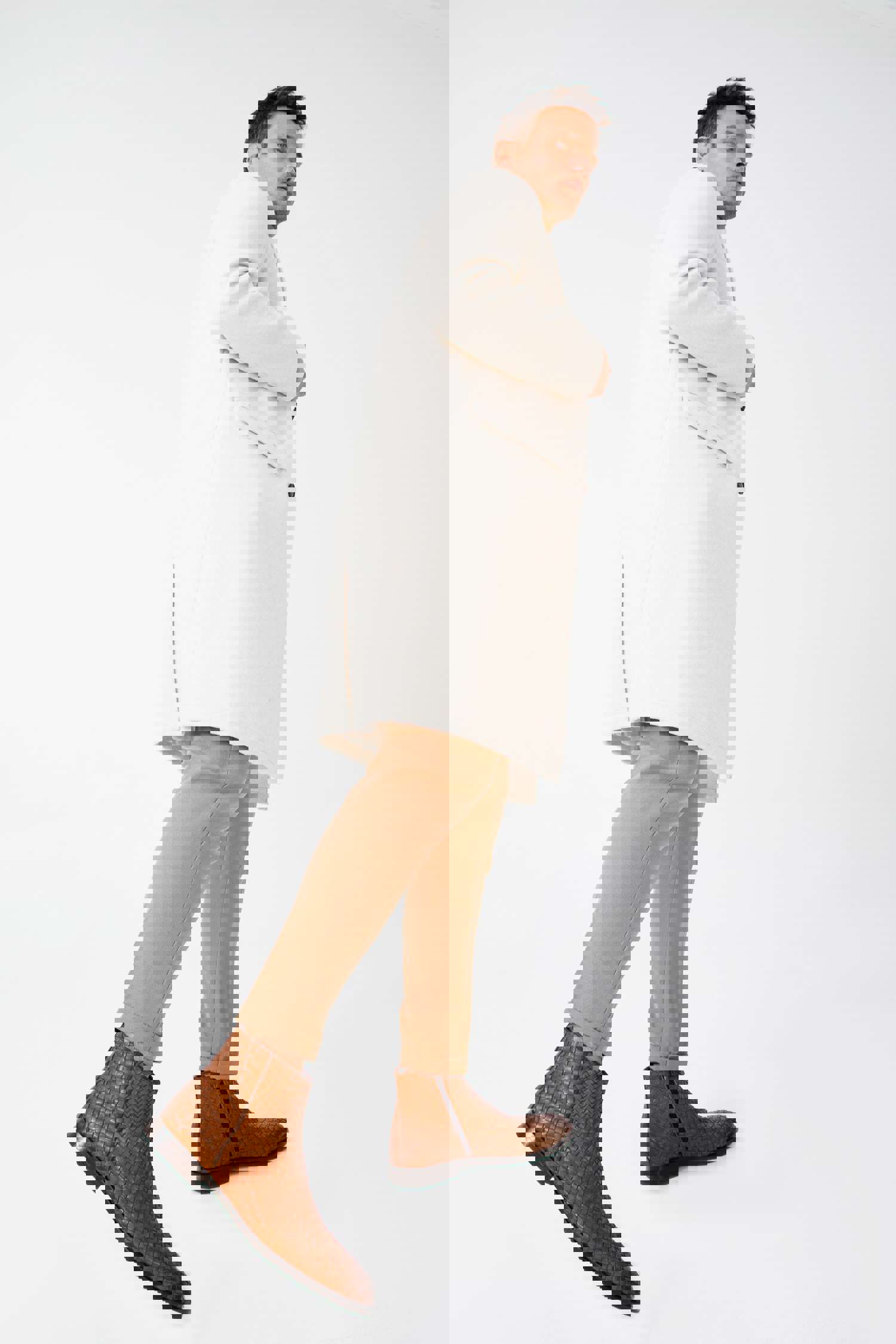 Wellington Tan Handwoven Leather Men Boot with Zipper