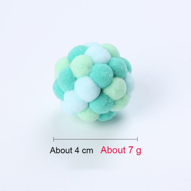 Colorful Handmade Bouncy Ball Cat Toy with Bell - Interactive Kitten Plush Toy