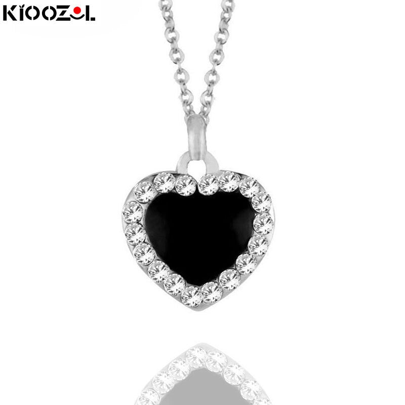 KIOOZOL Classic Solid Rhinestone Pendant Red Black Heart Shaped Choker Necklace For Women