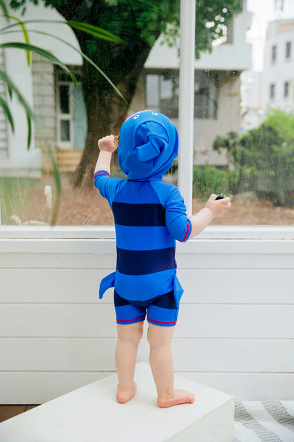 Baby Shark Blue Hoodie Baby 3/4 Sleeve Swimsuit
