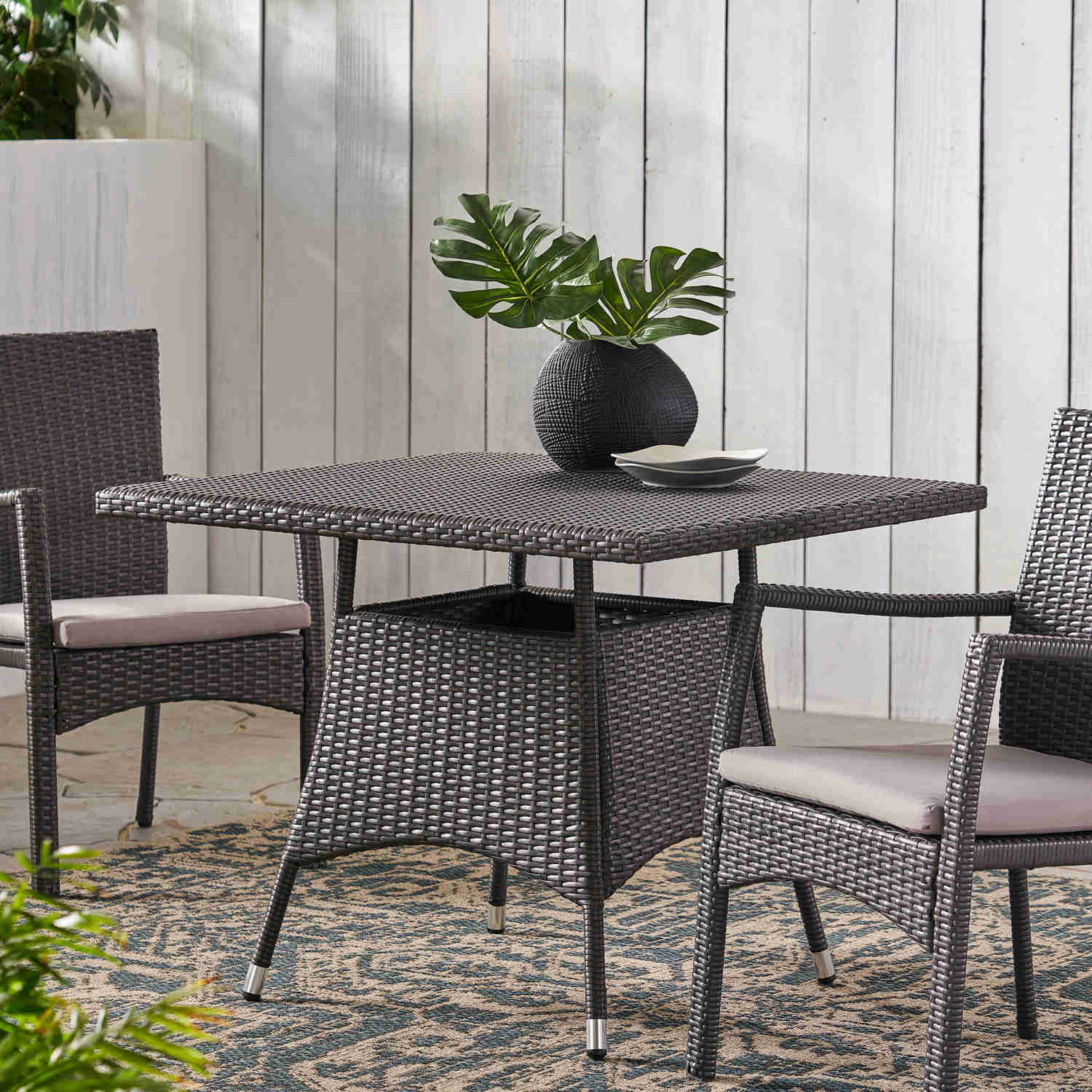 Bristle Contemporary Outdoor Square Gray Wicker Dining Table