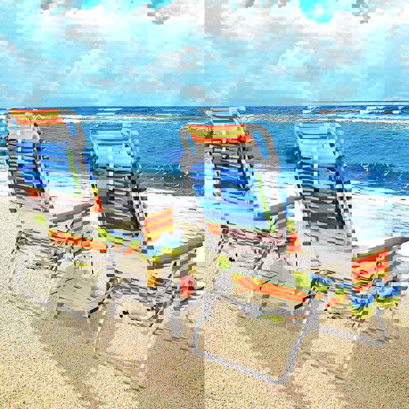 2 Pack 5-Position Outdoor Folding Backpack Beach Chair & Table Set