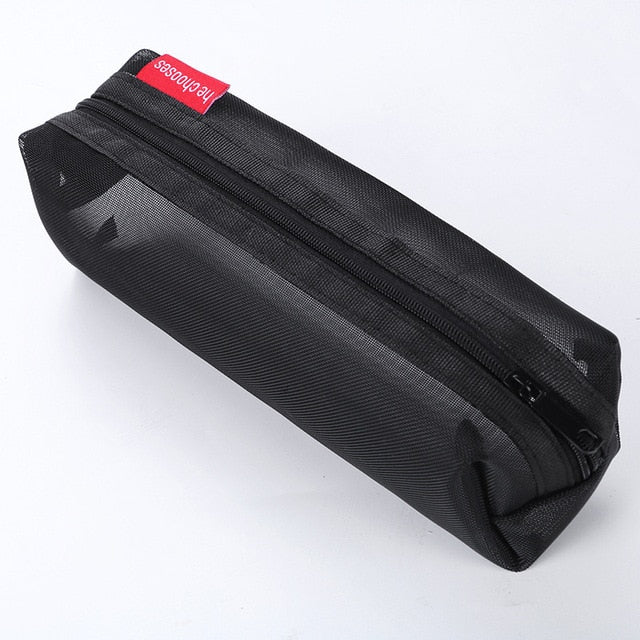 Lkblock Transparent Stationery Pencil Bag - Large Capacity Nylon Mesh Pen Case for Students