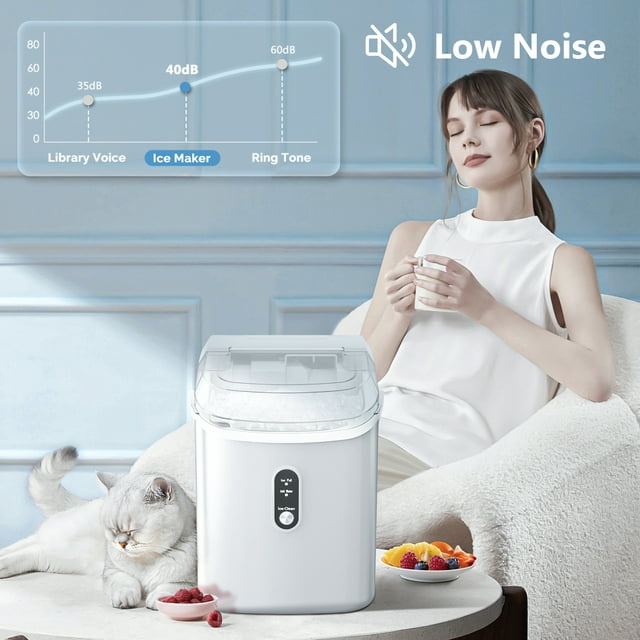 KISSAIR Nugget Countertop Ice Maker, 35Lbs/24Hrs, Self-Cleaning Pebble Ice Machine with Ice Basket & Scoop - White