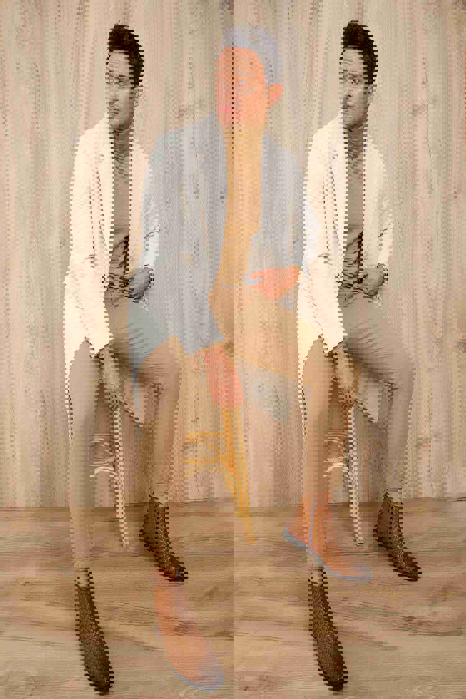 Wellington Tan Handwoven Leather Men Boot with Zipper