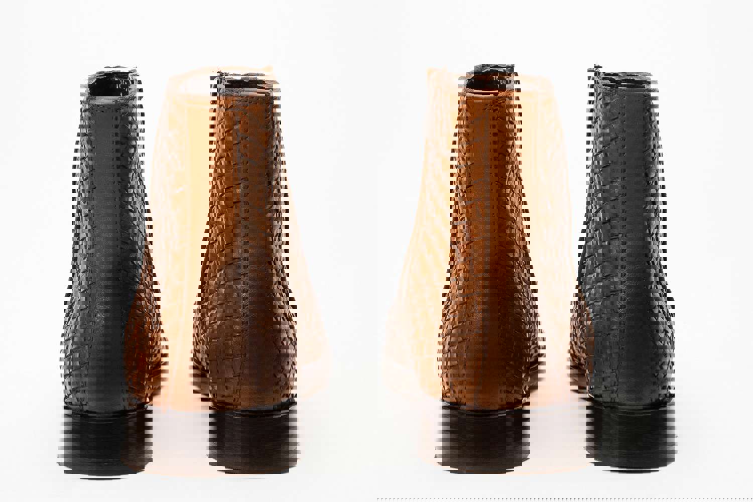 Wellington Tan Handwoven Leather Men Boot with Zipper