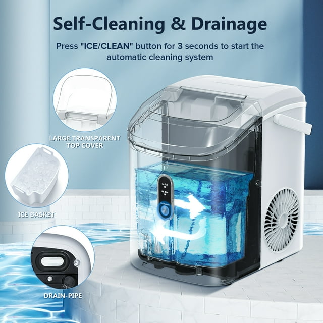 KISSAIR Nugget Countertop Ice Maker, 35Lbs/24Hrs, Self-Cleaning Pebble Ice Machine with Ice Basket & Scoop - White