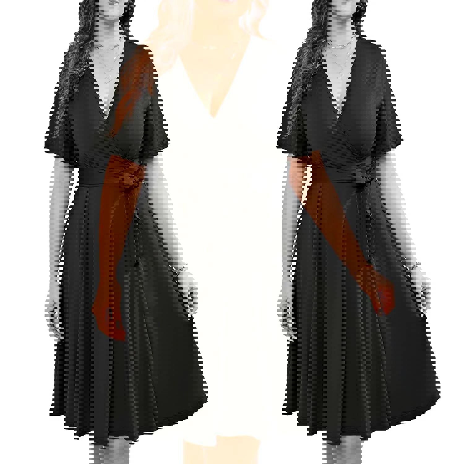 Nukty Ladies Elegant French Midi Dresses - Plus Size V-Neck Vintage White Dress