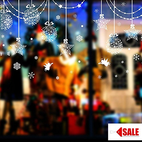 Christmas Hanging Decorations - Shinning Stars, Snowflakes, and White Angels Wall Decals