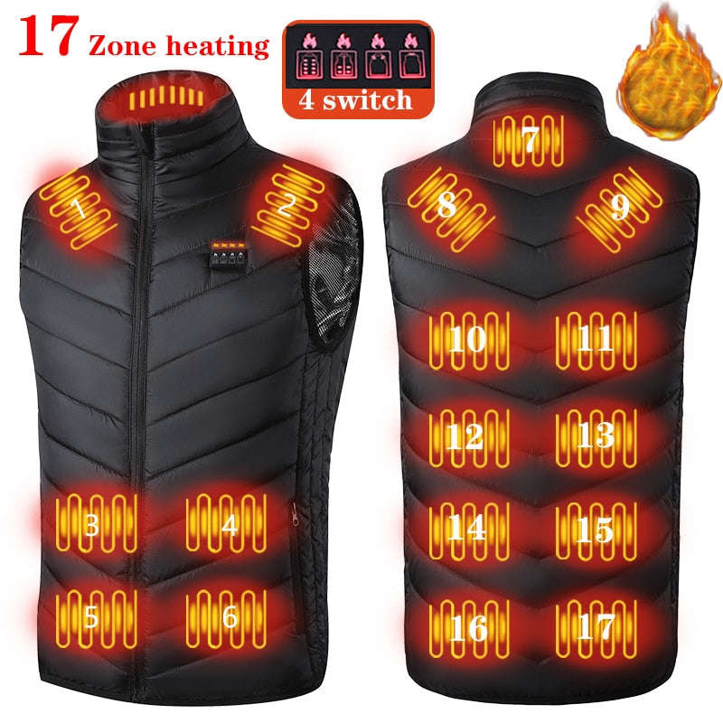 USB Heated Vest for Men and Women - Thermal Winter Jacket with 17/11 Heating Points (Black, S-6XL)