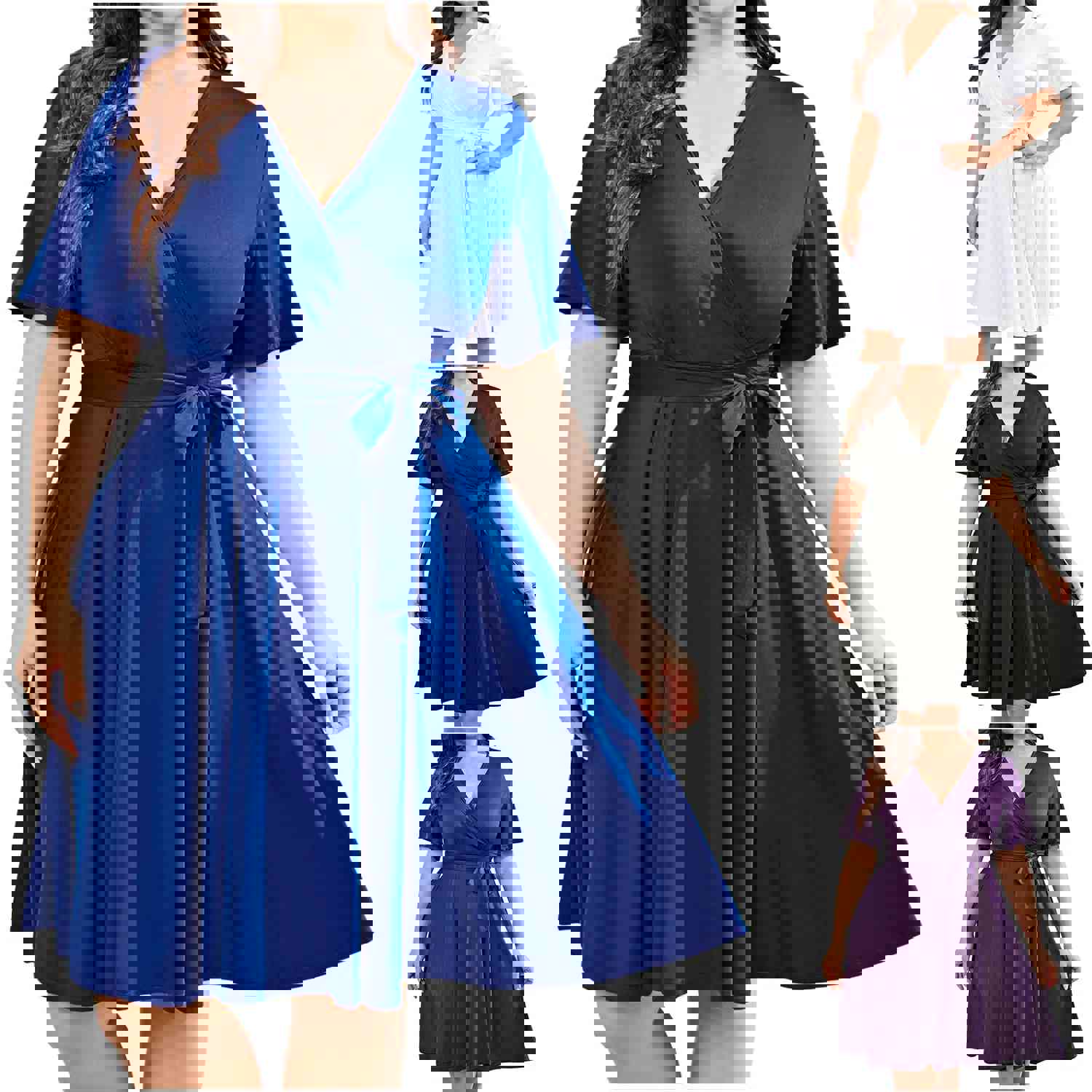 Nukty Ladies Elegant French Midi Dresses - Plus Size V-Neck Vintage White Dress