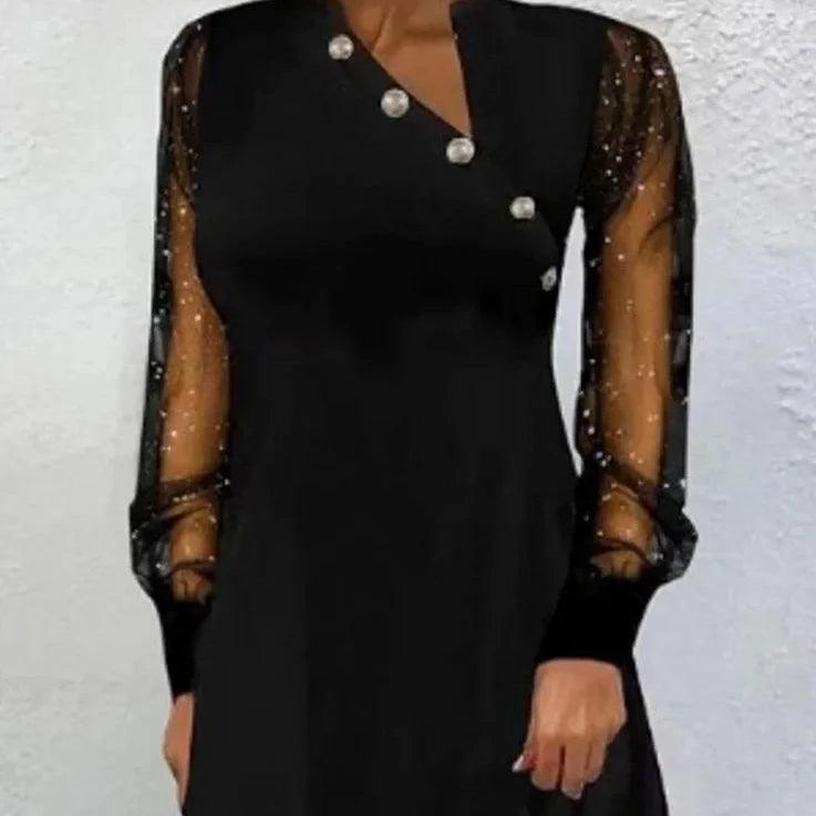 Maxime Elegant Black Midi Dress