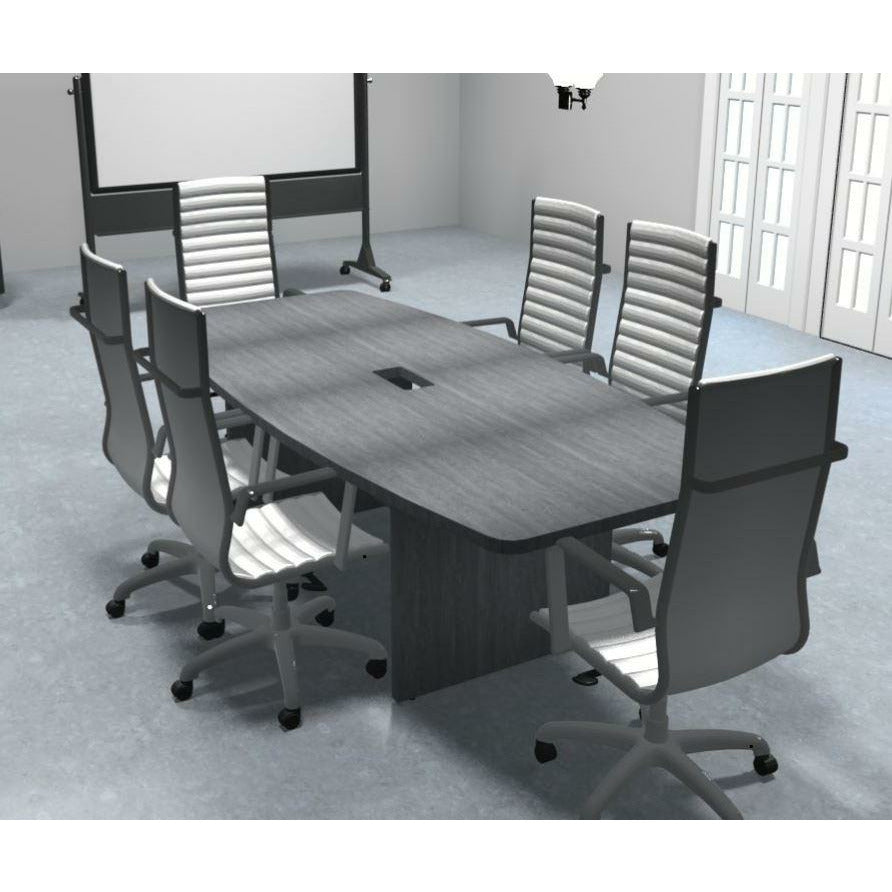 Sheridan 8-Ft. Boat-Shaped Conference Table with Silver Rectangular Grommet, 94.5Wide x 43Deep x 30High, Stone Gray