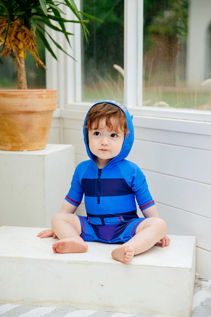 Baby Shark Blue Hoodie Baby 3/4 Sleeve Swimsuit