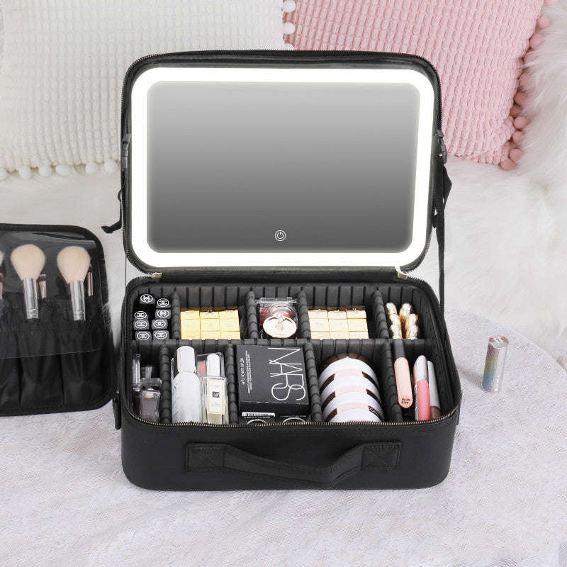 Smart LED Cosmetic Case With Mirror - Large Capacity Fashion Portable Makeup Bag
