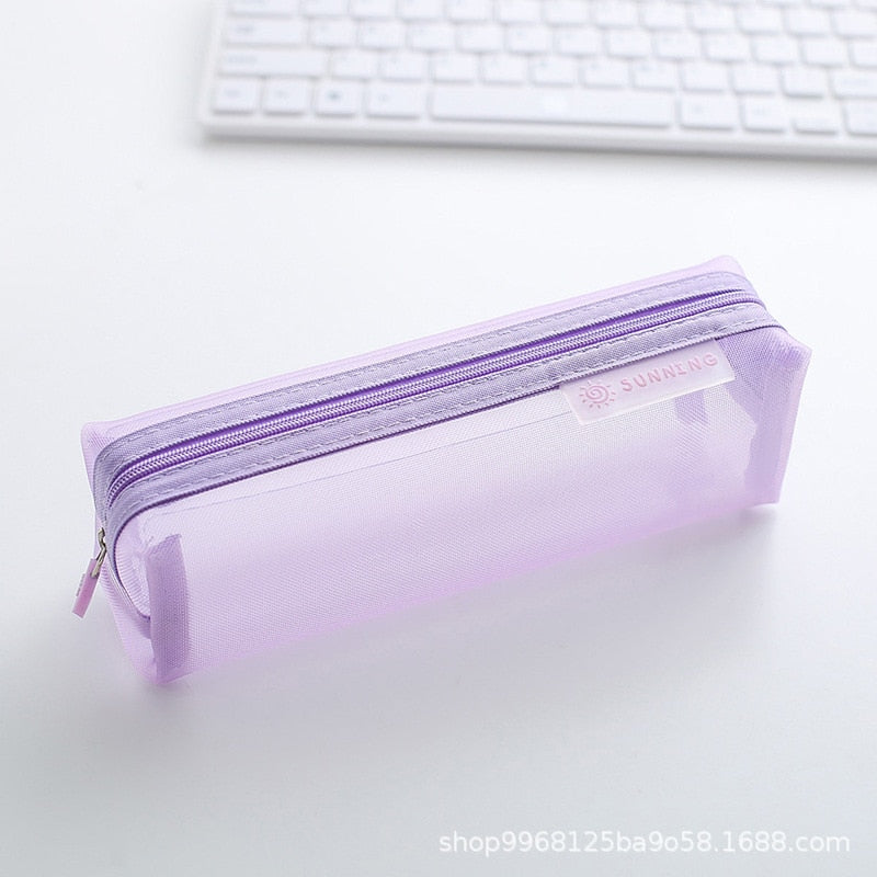 Lkblock Transparent Stationery Pencil Bag - Large Capacity Nylon Mesh Pen Case for Students
