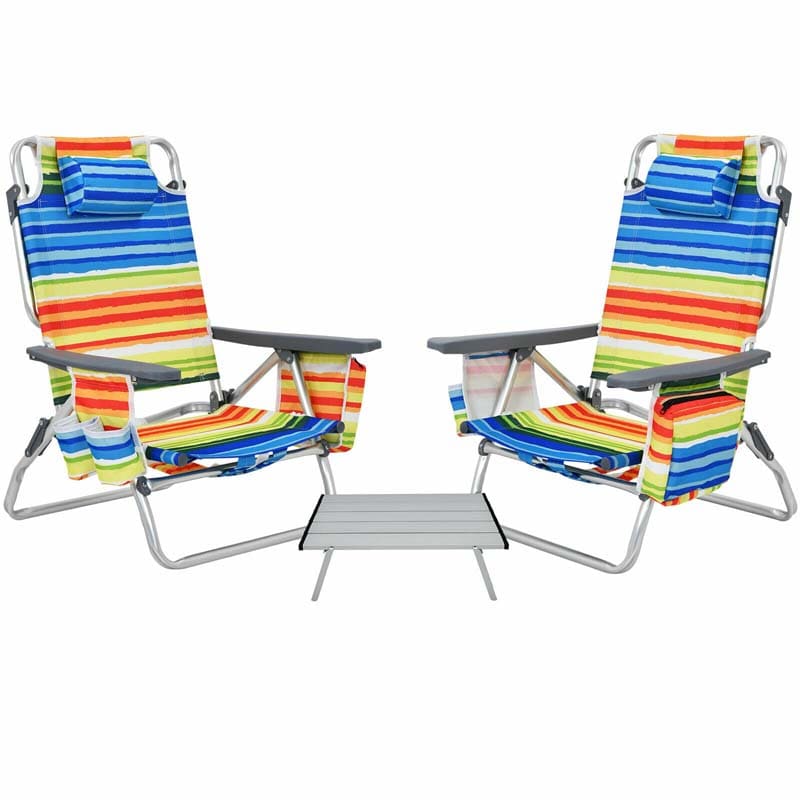 2 Pack 5-Position Outdoor Folding Backpack Beach Chair & Table Set