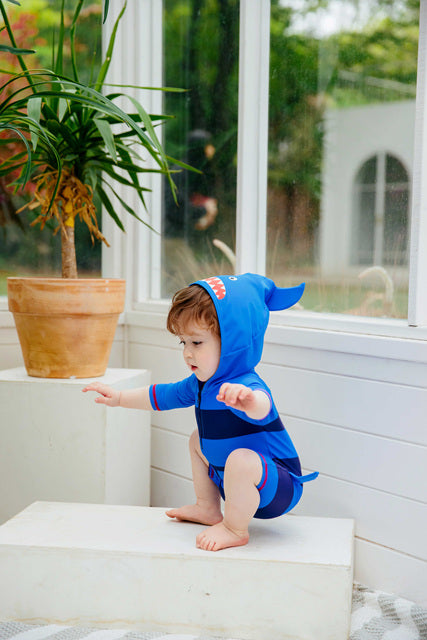 Baby Shark Blue Hoodie Baby 3/4 Sleeve Swimsuit