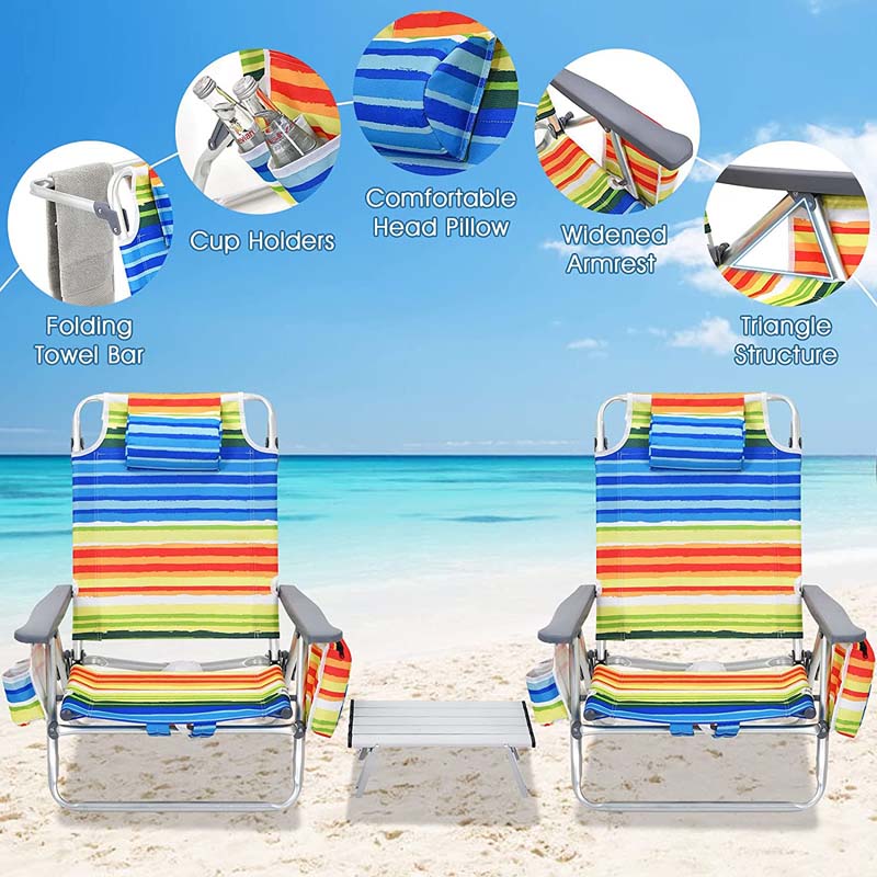 2 Pack 5-Position Outdoor Folding Backpack Beach Chair & Table Set