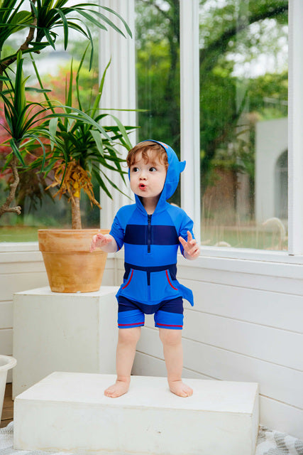 Baby Shark Blue Hoodie Baby 3/4 Sleeve Swimsuit