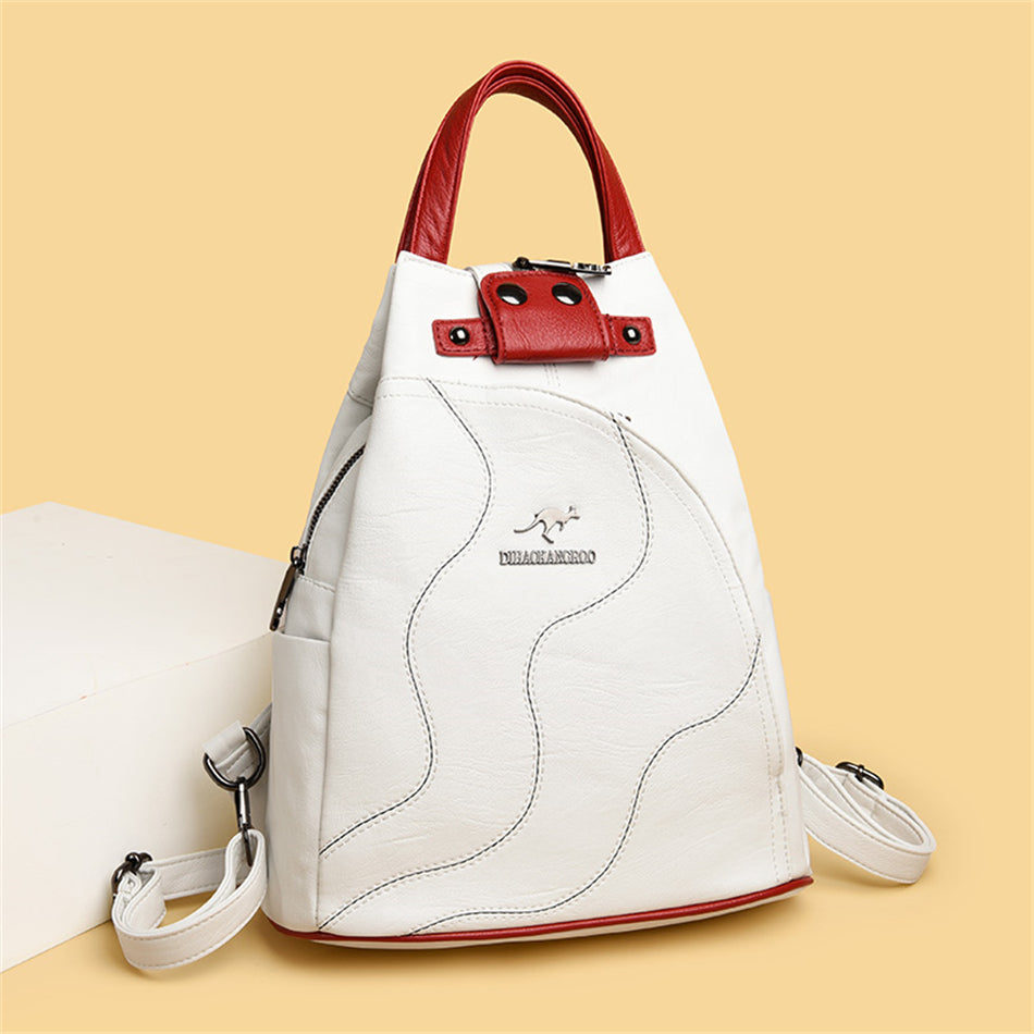 Lkblock High Quality Leather Women Backpack - Fashion Anti-theft Travel Shoulder Bag