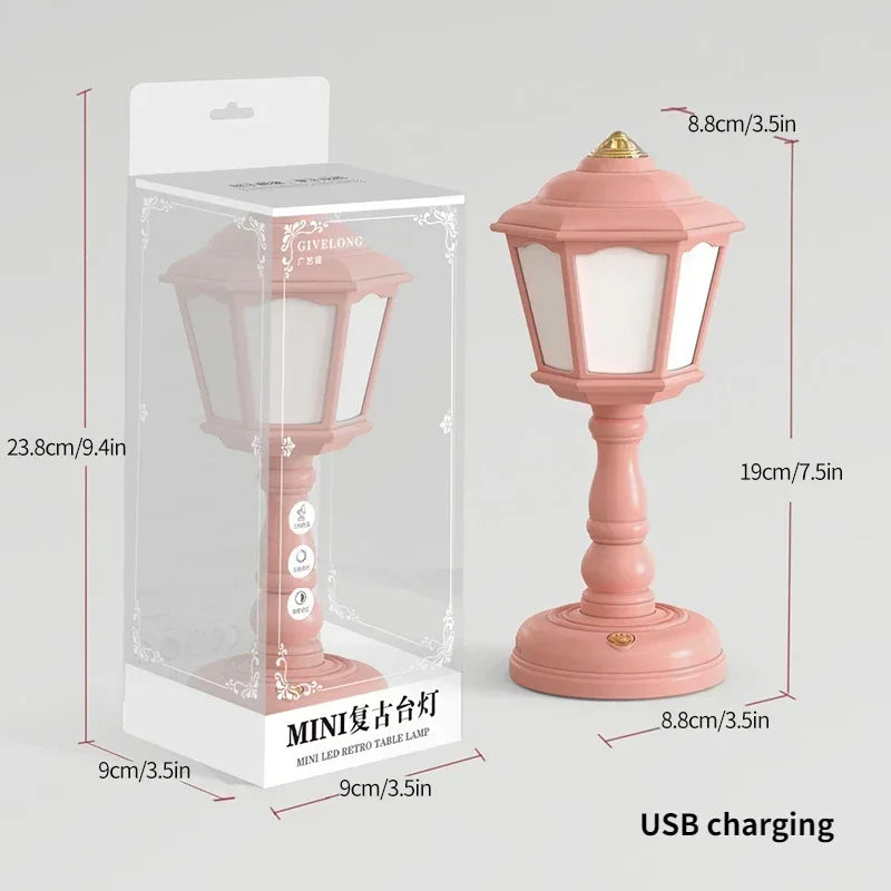 Retro LED Desk Lamp - Mini Street Lamp Design, USB/Battery Powered