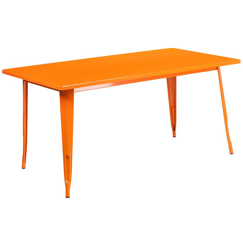 Flash Furniture 31.5 x 63 Rectangular Orange Metal Indoor-Outdoor Table Set with 6 Arm Chairs