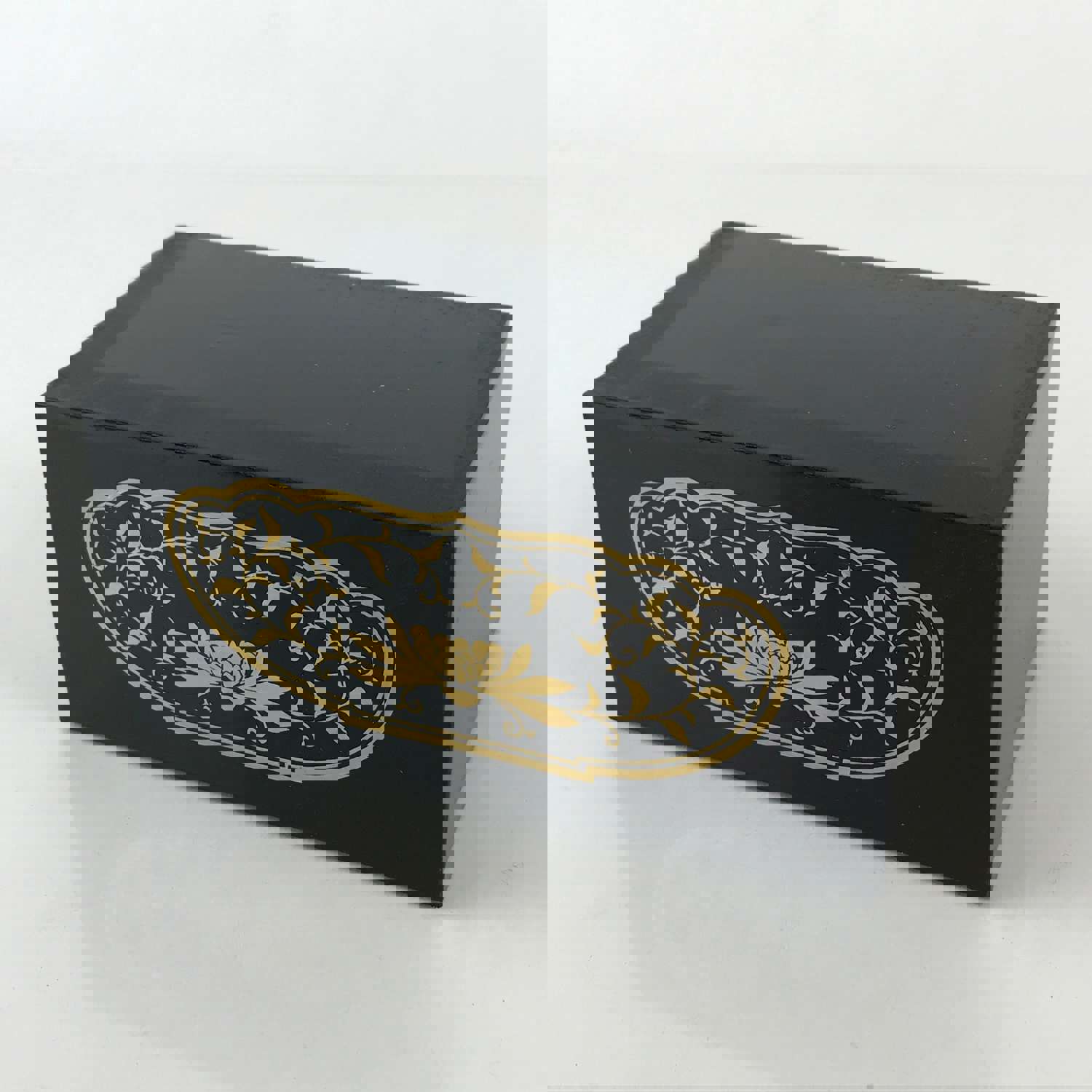 Vintage Japanese Wooden Buddhist Statue Stand - Black Rectangular Box with Gold Lotus Design