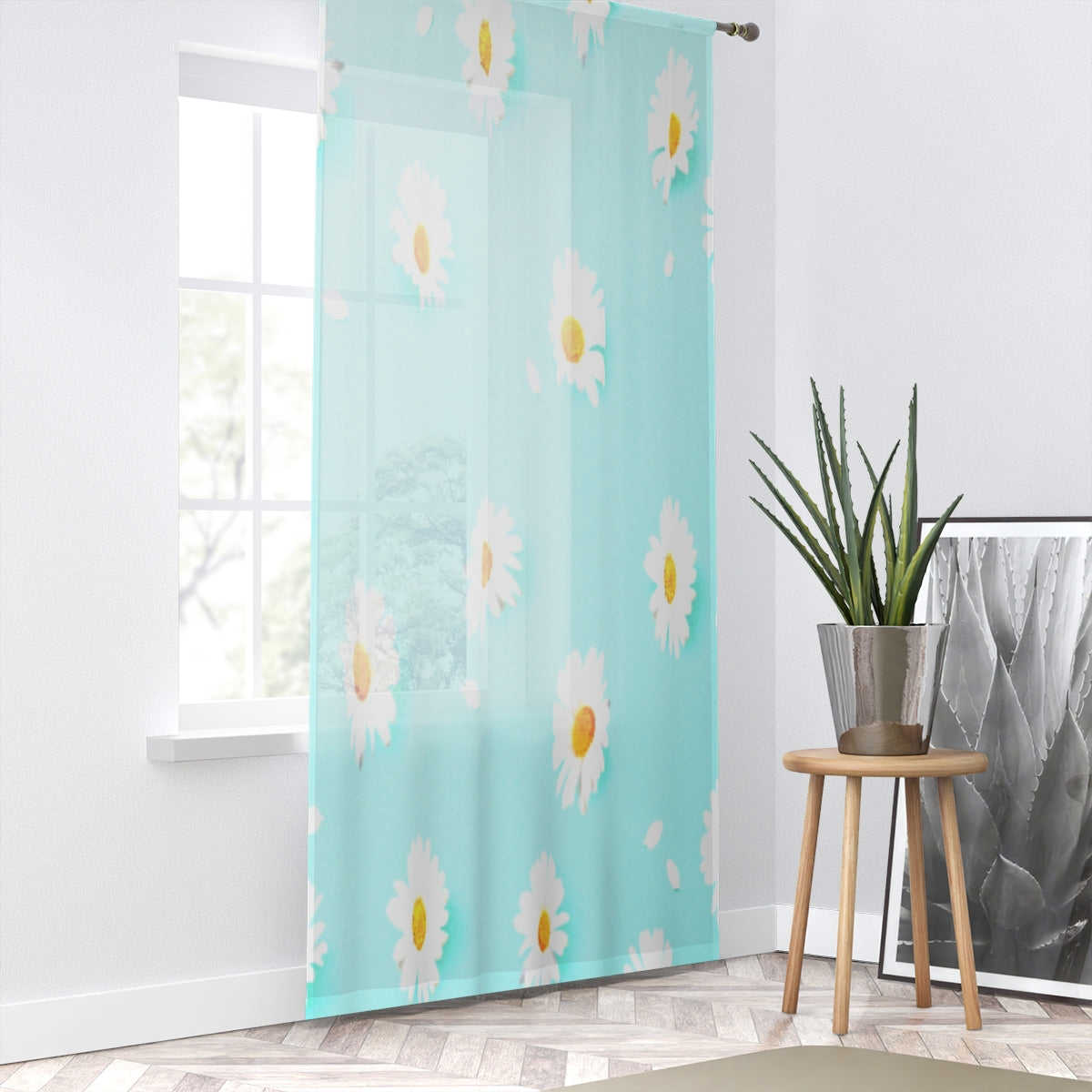 DAISIES & BLUE - SHEER Window Curtain