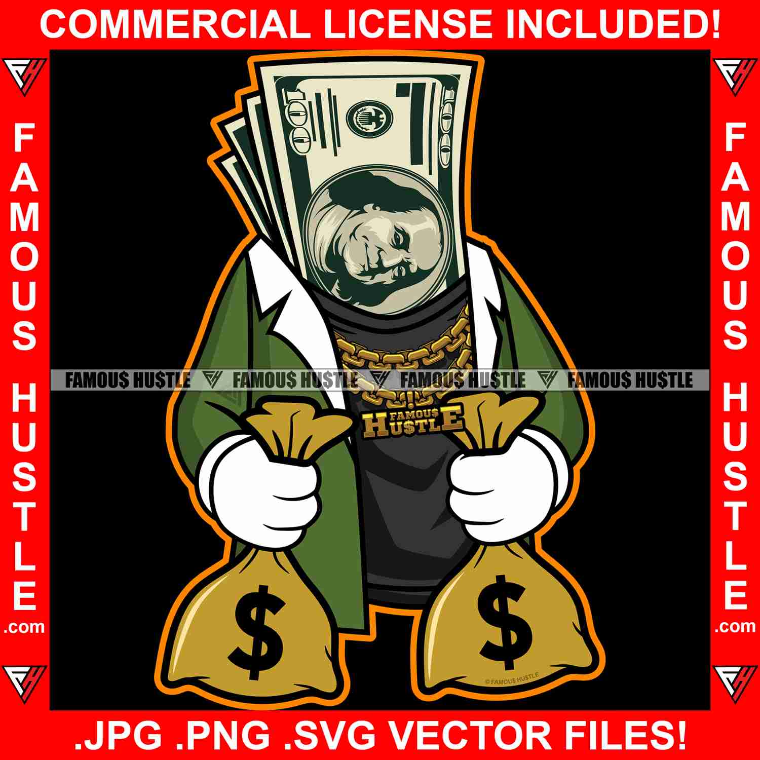 Paper Chaser Gangster 100 Dollar Bill Money Gold Jewelry Graphic Design T-Shirt Print